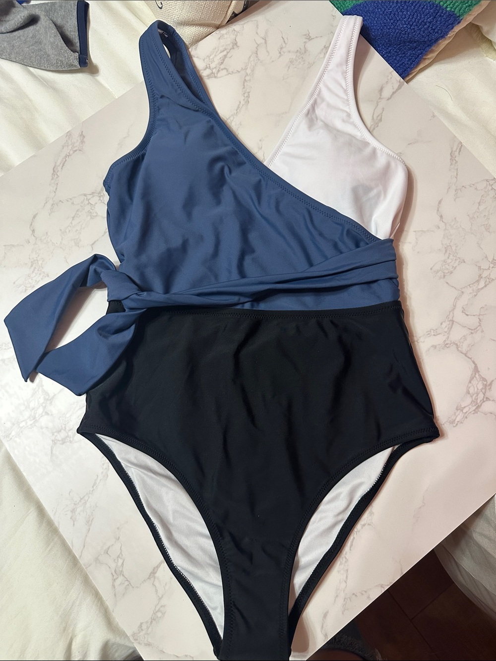 Colorblock One-Piece Swimsuit in Blue/Black/White new with tags
